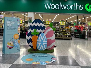 Easter decorations outside Woolworths store.