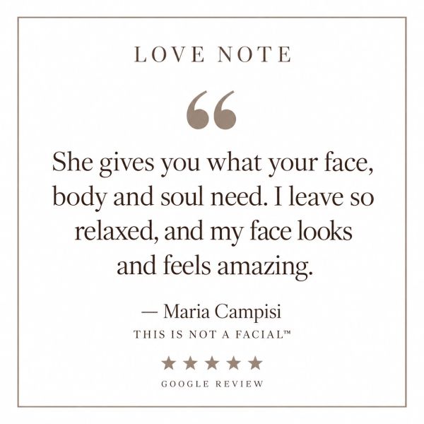 A positive review praising facial treatment relaxation and results.