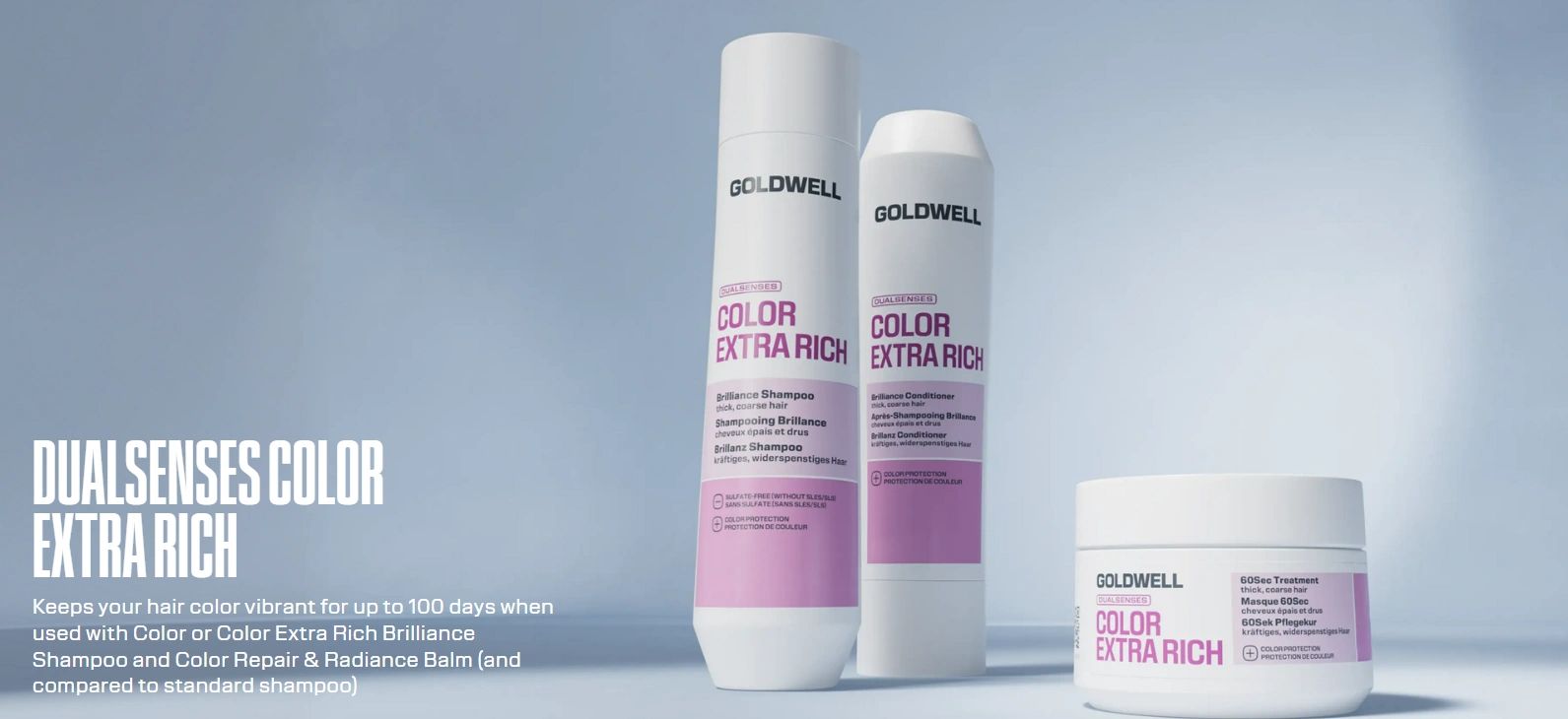 Goldwell Dualsenses Color Extra Rich hair care products.
