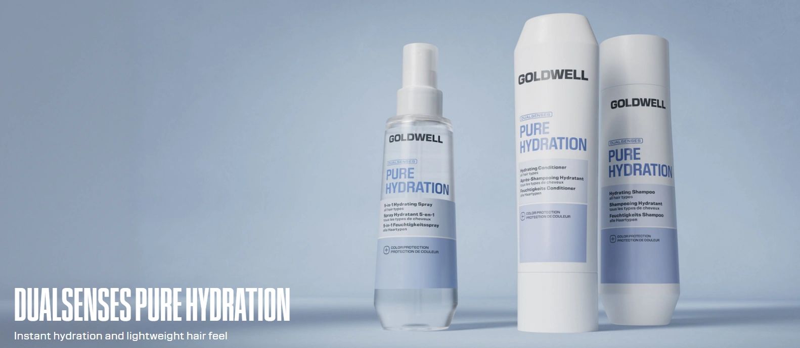 Goldwell Dualsenses Pure Hydration hair care products.