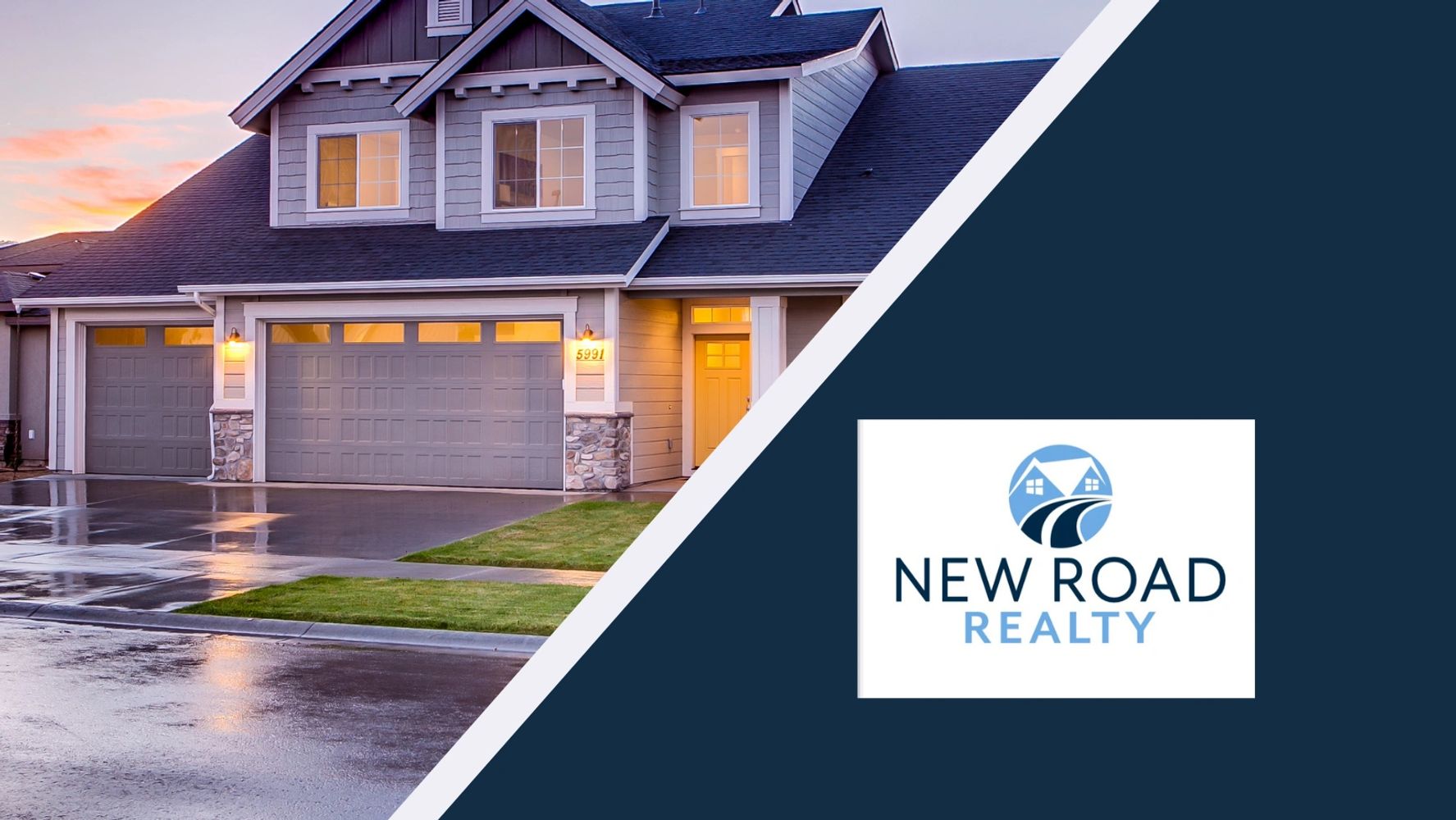 Picture of house with New Road Real Estate logo. 