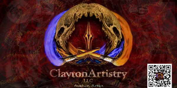 Artistic logo featuring skulls and crossed weapons with colorful feathers.