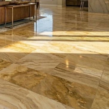 Professional stone restoration for a high-gloss finish. Bringing back original beauty and color.