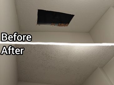 Texture ceiling repair. New drywall fixed and sprayed with matching knock down texture.