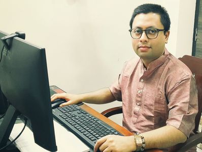 Dwwaipayan Chakraborty working at his Residence Chamber