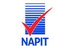 Napit logo with blue lines and a red check mark.