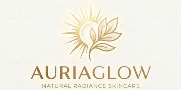 Elegant logo with sun and leaf for Auriaglow skincare.