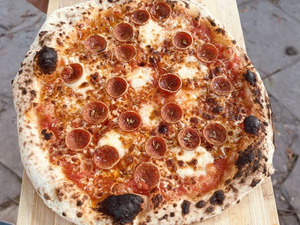 Perfectly baked pepperoni. 
