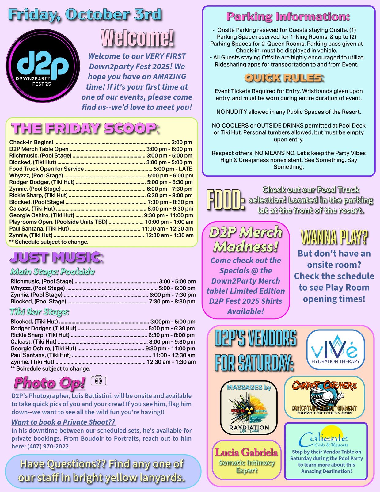 Down2Party Fest 2025 schedule, rules, vendors, and activities for October 3rd event.