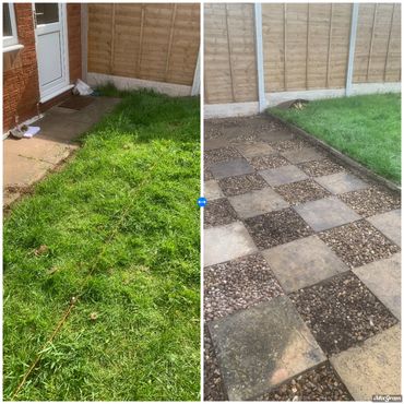 Gravel and reclaimed slabs laid 