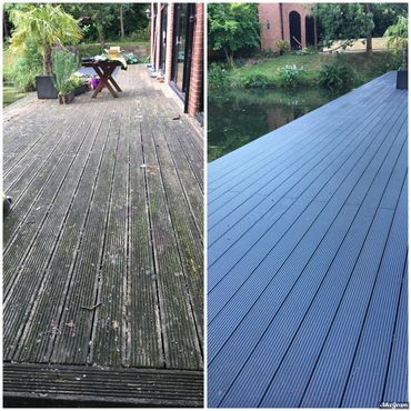 Old decking repacked with composite decking