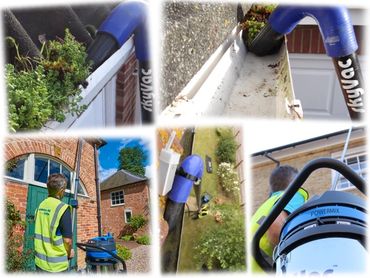 Gutters cleaned from the ground with SkyVac