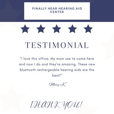 Customer 5-star review for Finally Hear hearing aid services. 