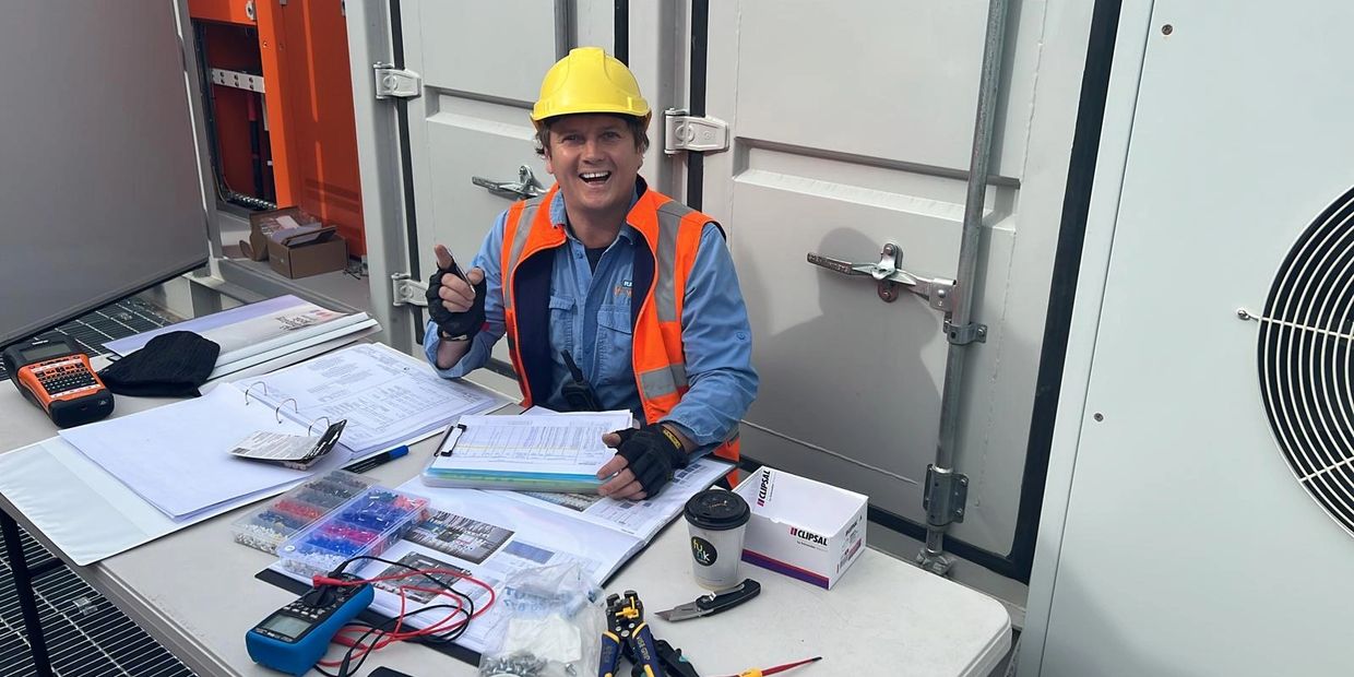 Mark working as part of the commissioning team for a 3MWh Battery storage system in Adelaide. 