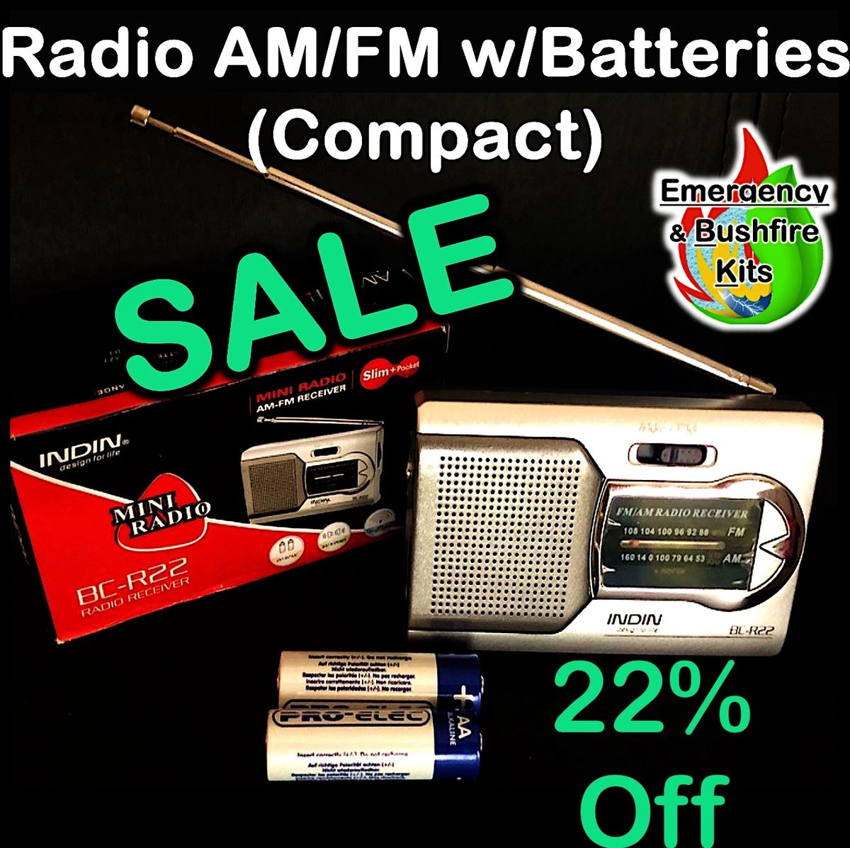 Radio AM/FM w/ Batteries (Compact & Portable)