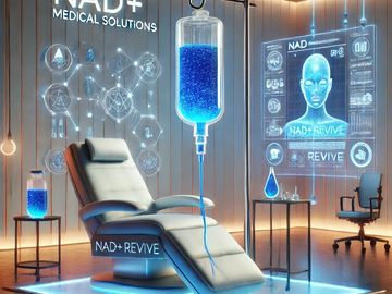 Futuristic medical treatment room with NAD+ therapy setup.