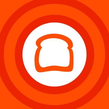 White bread icon in a white circle on red concentric background.