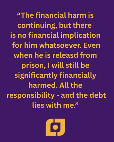 Quote about ongoing financial harm and personal responsibility.