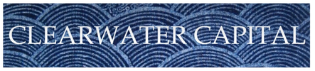 Logo of Clearwater Capital with a blue swirl background.