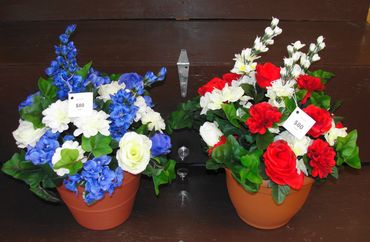 10" Clay Pots with English Ivy, Delphinium, Hydrangeas, Roses & Zinnias