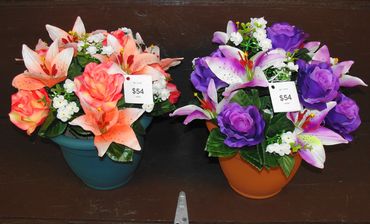 10" Flower Pots with Grape Design with Peach or Purple Roses, Lilies & Peach Blossoms