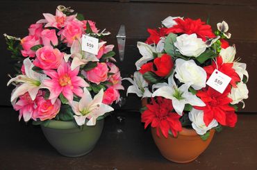 10" Pots with Roses, Lilies & Dahlias