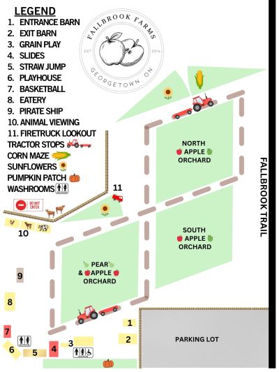 Map of Fallbrook Farms attractions and orchards.