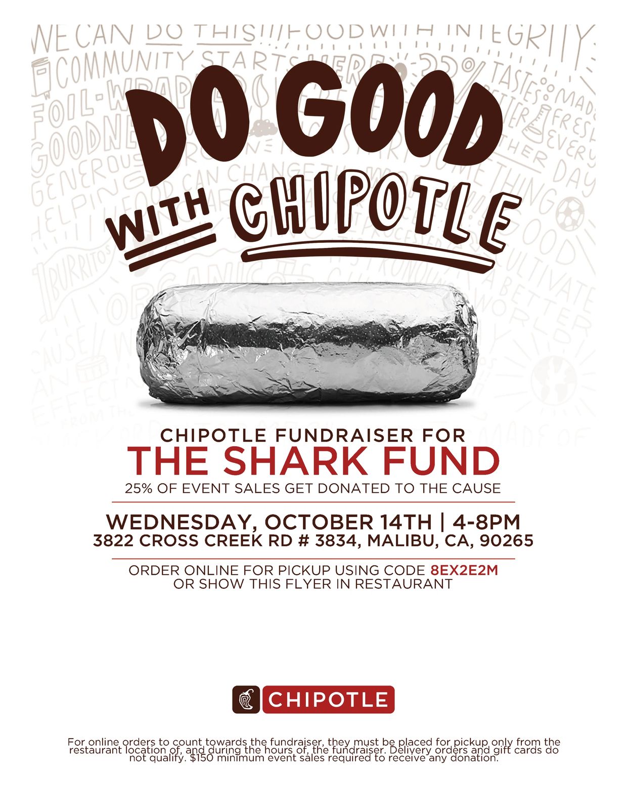 Chipotle fundraiser for The Shark Fund on October 14th.