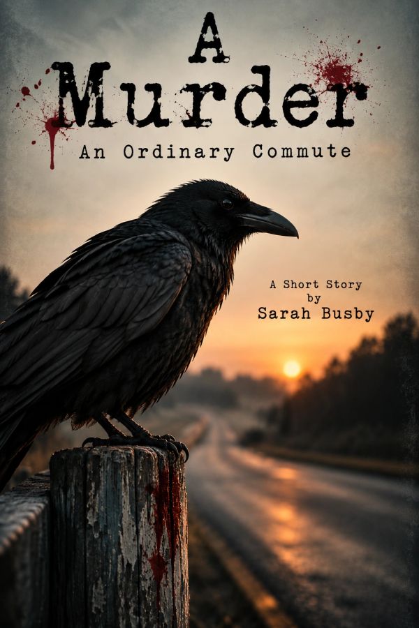 Book cover with a raven and blood splatters.