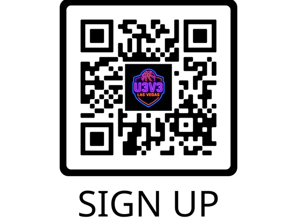 QR code with a neon U3V3 Las Vegas basketball logo in the center.