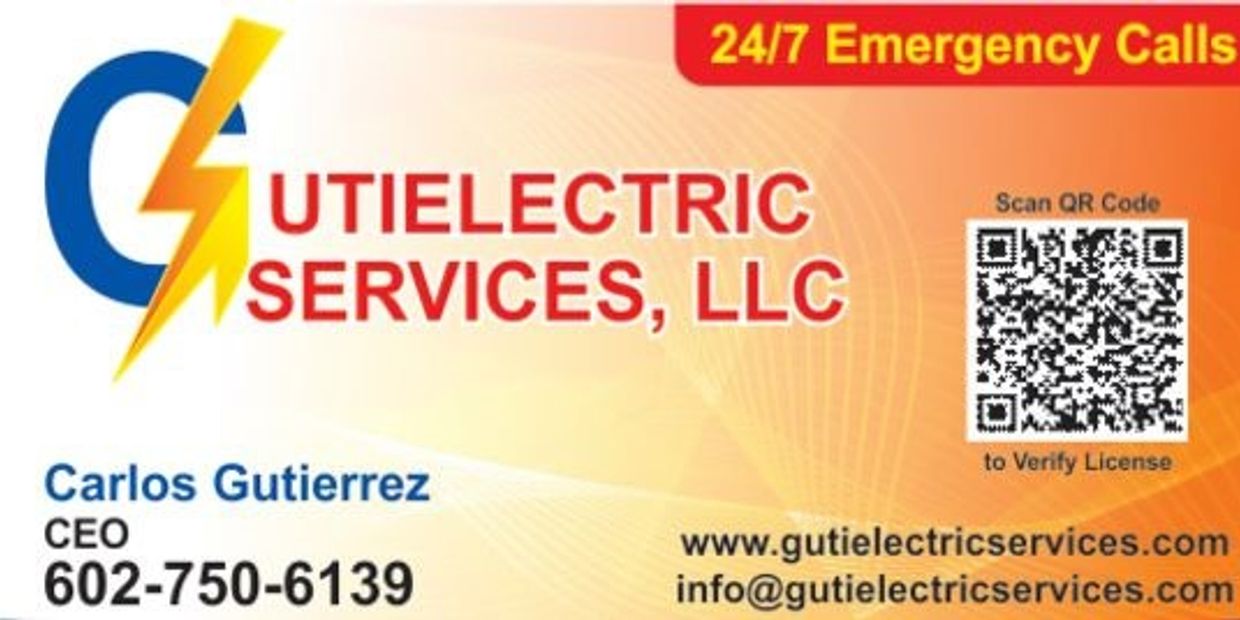 Business card for Gutielectric Services, LLC with contact info.