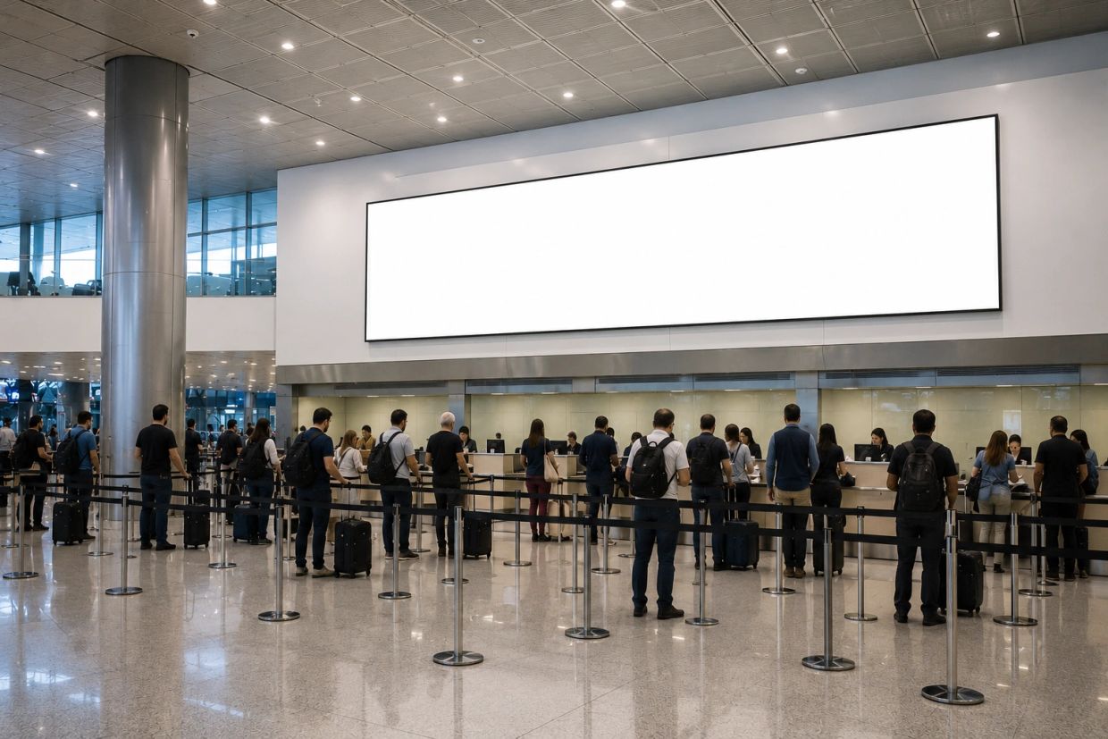 Painel de LED no Aeroporto Internacional de Porto Seguro para mídia DOOH.