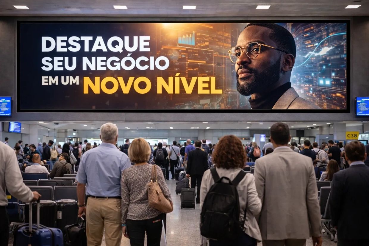 Painel de LED na área de embarque do Aeroporto de Brasília para campanhas nacionais