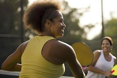 Women playing pickleball