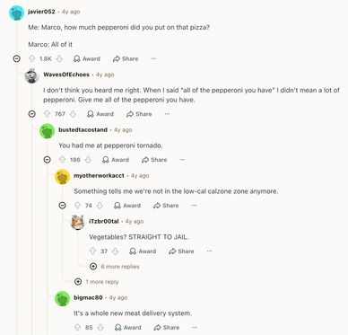 Reddit comments on the Dragonscale Double Pepperoni post — 'pepperoni tornado'