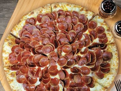 Dragonscale pizza, sliced for eating
