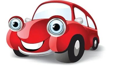 Voiture rouge animée avec un grand sourire.