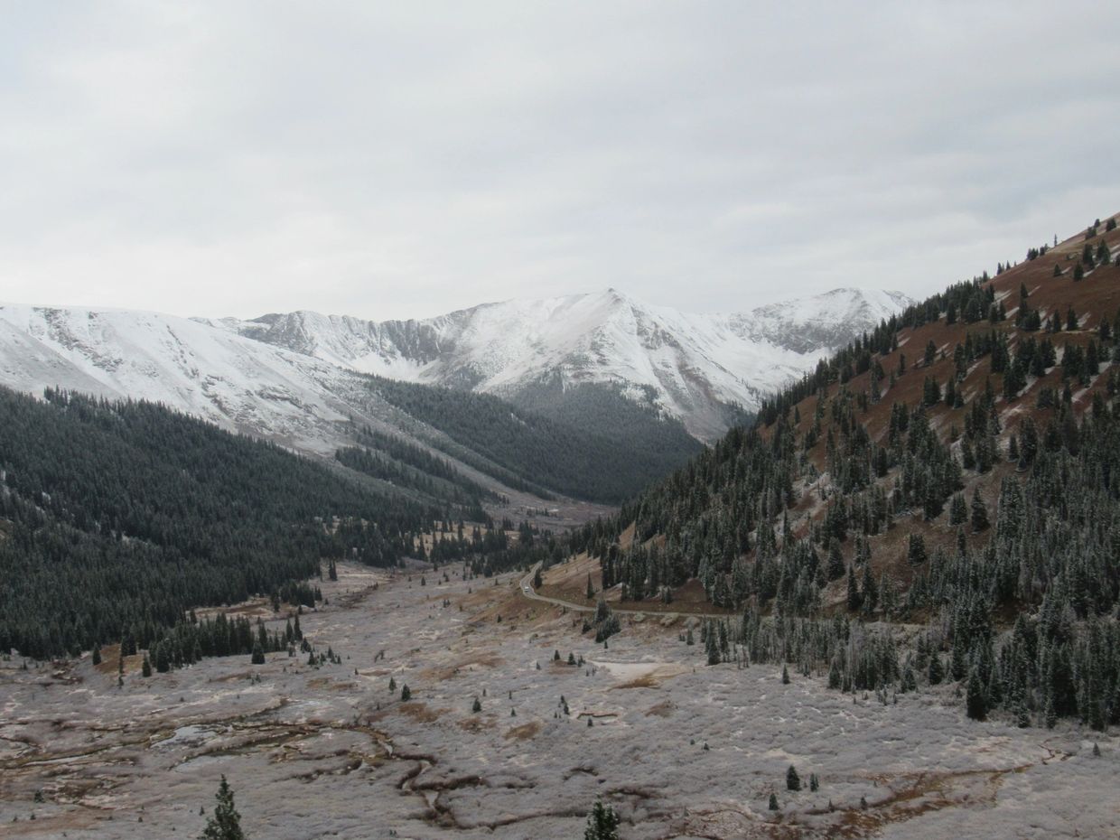 View of Independence pass near Aspen, Colorado with early winter colors