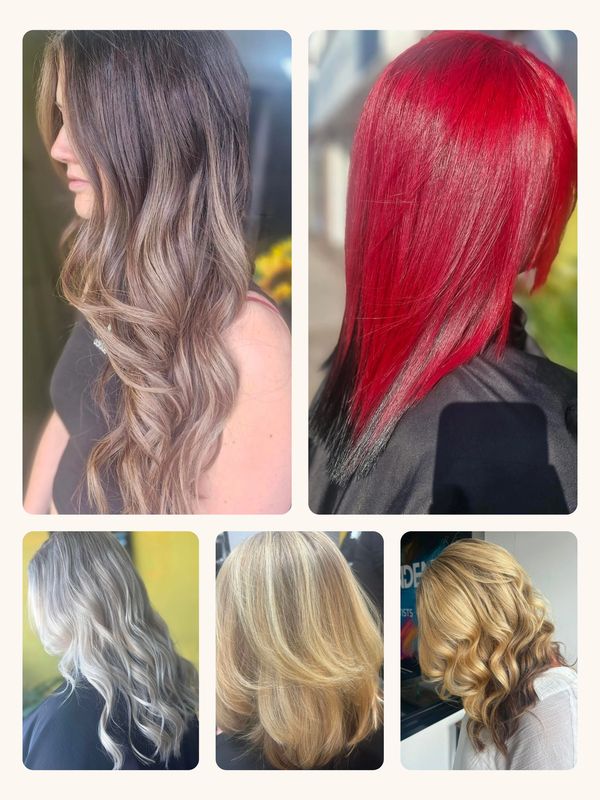 Collage of five women showcasing different hair colors and styles.