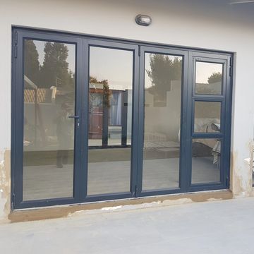 aluminium stack away folding door with built in window