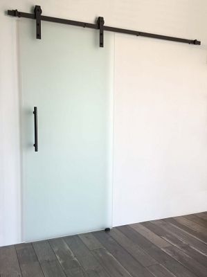 Modern Frosted Frameless Glass Barn Door With Black Barn Door Rail Kit