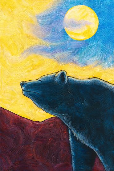 Bear & Moon painting, acrylic on canvas, 24"x36"