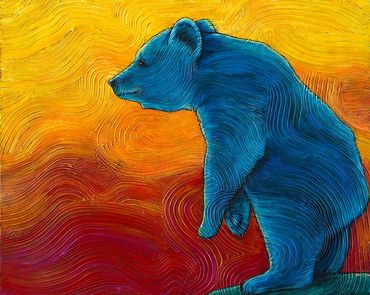 Blue bear against a textured, warm background.