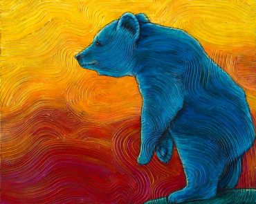 Blue bear against a textured, warm background.