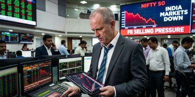 Trader watching markets drop amid India stock crash.