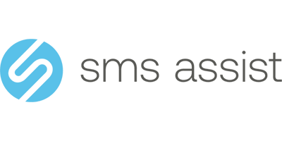 Logo of sms assist with a blue circular icon.