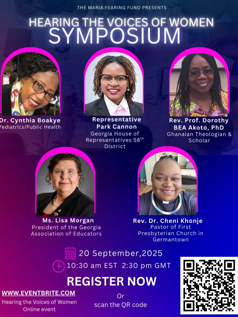 Symposium on Hearing the Voices of Women with five speakers on September 20, 2025.