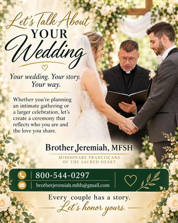 Couple getting married with wedding ceremony details.
