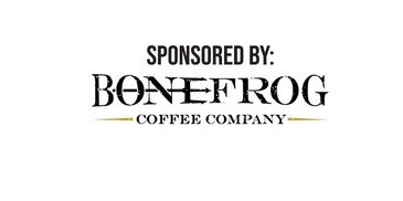 Logo of Bonefrog Coffee Company with sponsorship text.