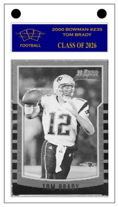 2000 Bowman Tom Brady football card with Class of 2026 label.